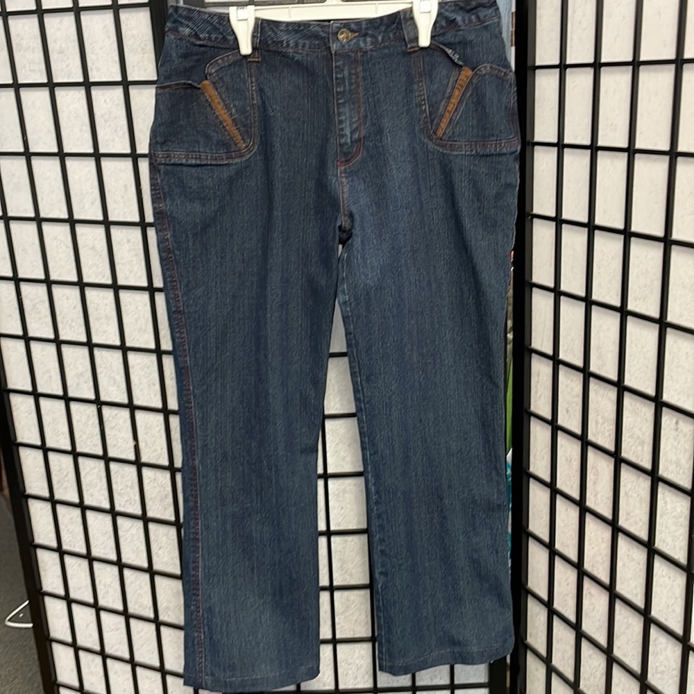 Vintage Y2 BLU Blue Jeans, Brown Leather Trim, SZ 36